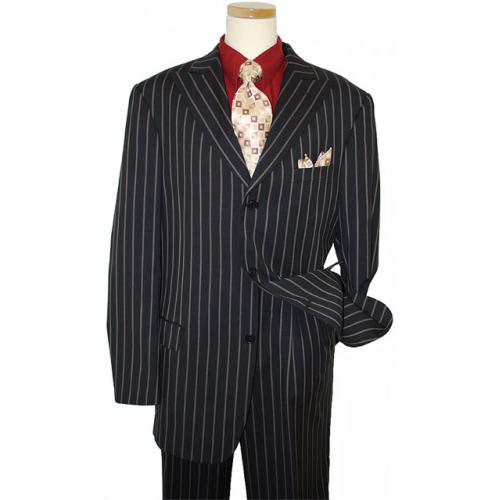 Earvin Magic Johnson Black/Cream Stripes Super 120'S Wool Suit ZZ37868